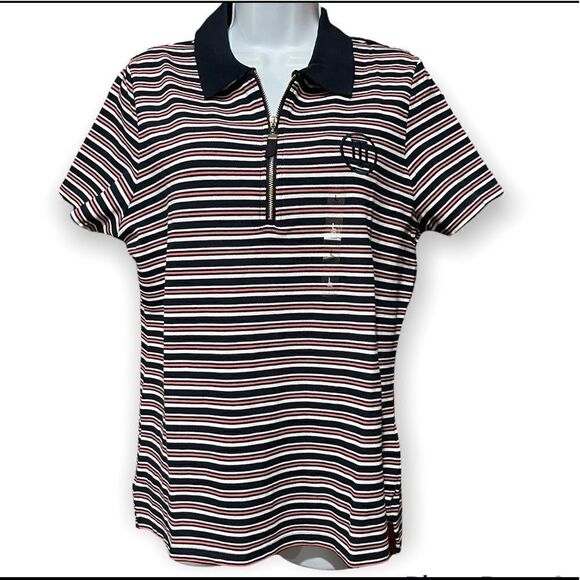 NWT Tommy Hilfiger Women's Striped Short-Sleeved Polo Shirt Top - Picture 4 of 6